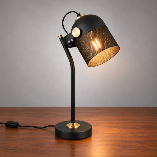 Lampada da scrivania per ufficio moderna nera oro satinato con testa traforata