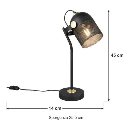 Lampada da scrivania per ufficio moderna nera oro satinato con testa traforata