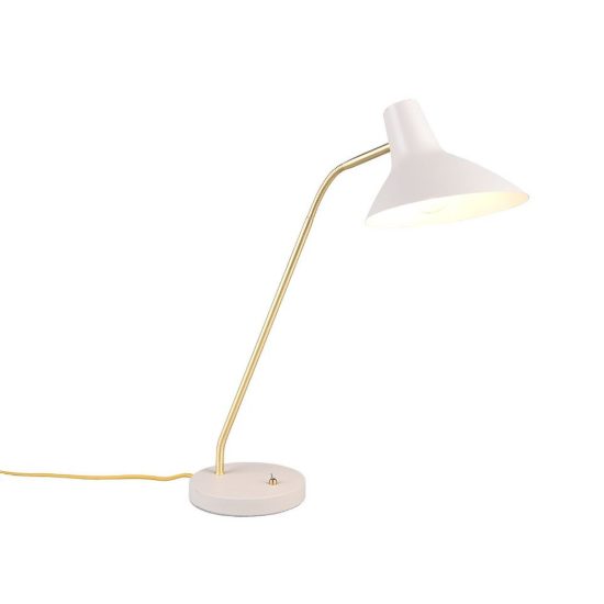 Lampada da tavolo per soggiorno bianca ottone satinato con braccio flessibile interruttore