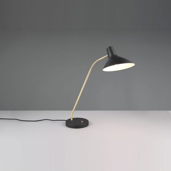 Lampada da tavolo per soggiorno nera ottone satinato con braccio flessibile interruttore