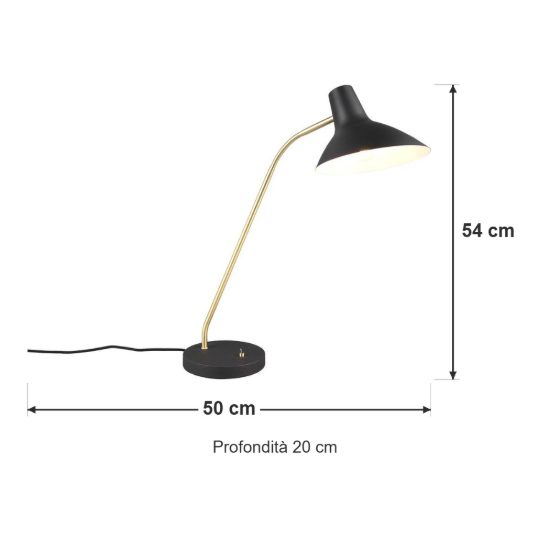 Lampada da tavolo per soggiorno nera ottone satinato con braccio flessibile interruttore