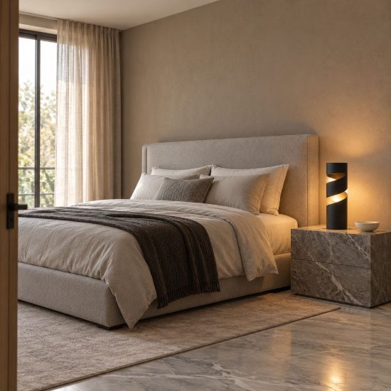 Abat-jour per comodino moderno nero a forma di cavatappi
