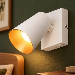 Applique per comodino camera da letto bianca con anello intercambiabile bianco o oro interruttore