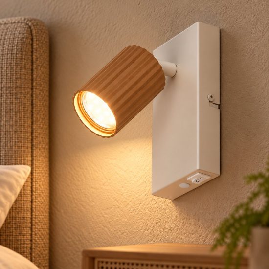 Applique per comodino camera da letto grigio caldo caffe con cilindro rigato interruttore