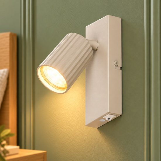 Applique per comodino camera da letto grigio caldo con cilindro rigato interruttore