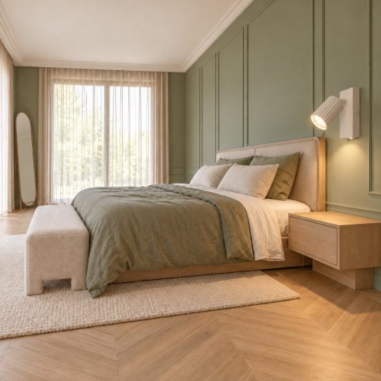 Applique per comodino camera da letto grigio caldo con cilindro rigato interruttore