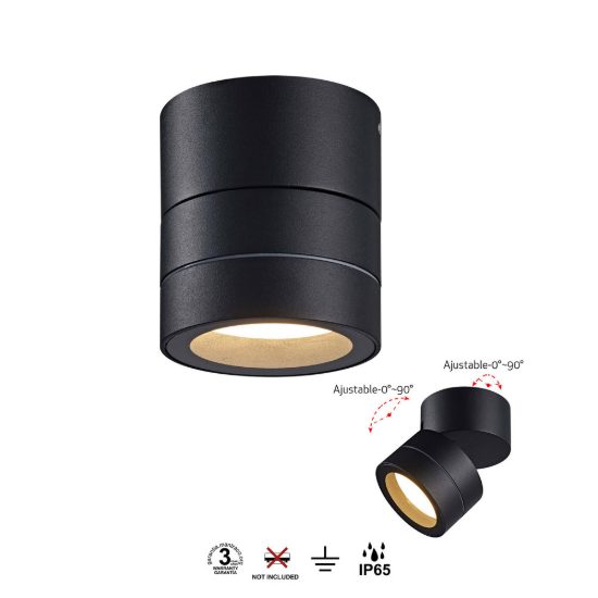 Faretto da soffitto per esterno nero orientabile ip65
