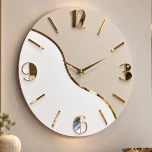 Orologio rotondo da parete moderno legno chiaro dettagli oro 50cm