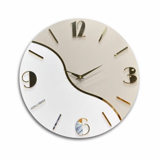Orologio rotondo da parete moderno legno chiaro dettagli oro 50cm