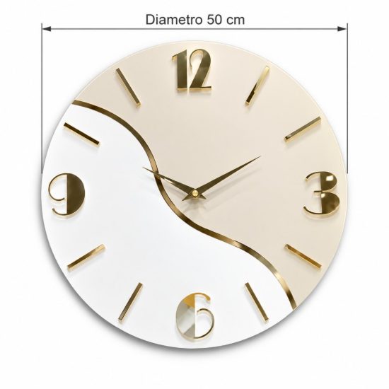 Orologio rotondo da parete moderno legno chiaro dettagli oro 50cm