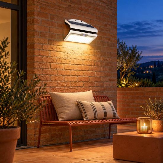 Applique da esterno solare led 5w 4000k con sensore di movimento ip44 orientabile bianca