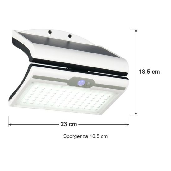 Applique da esterno solare led 5w 4000k con sensore di movimento ip44 orientabile bianca