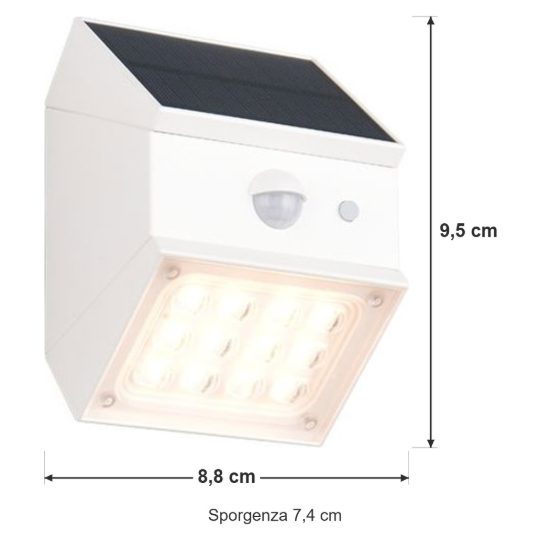 Applique da esterno solare led 2,5w cct 3000k 4000k 6000k con sensore di movimento ip65 bianca