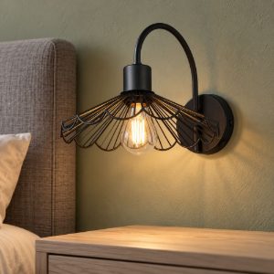 Applique per comodino camera da letto moderna nera a ventaglio con interruttore