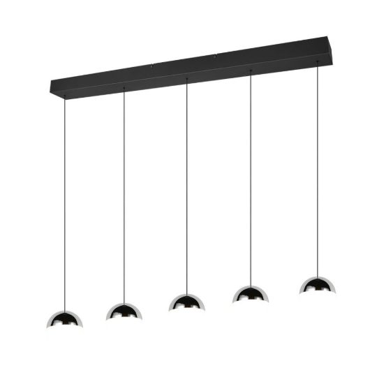 Lampadario a sospensione 5 luci per soggiorno led 25w 4000k lineare nero con sfere cromate bianche