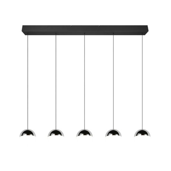 Lampadario a sospensione 5 luci per soggiorno led 25w 4000k lineare nero con sfere cromate bianche