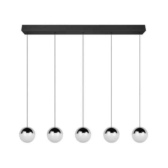 Lampadario a sospensione 5 luci per soggiorno led 25w 4000k lineare nero con sfere cromate bianche