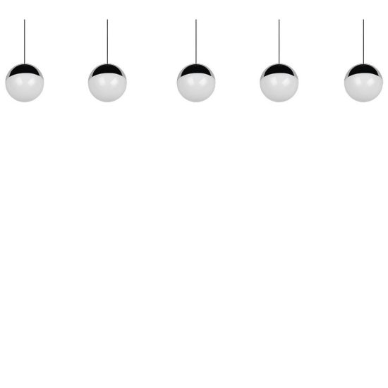 Lampadario a sospensione 5 luci per soggiorno led 25w 4000k lineare nero con sfere cromate bianche