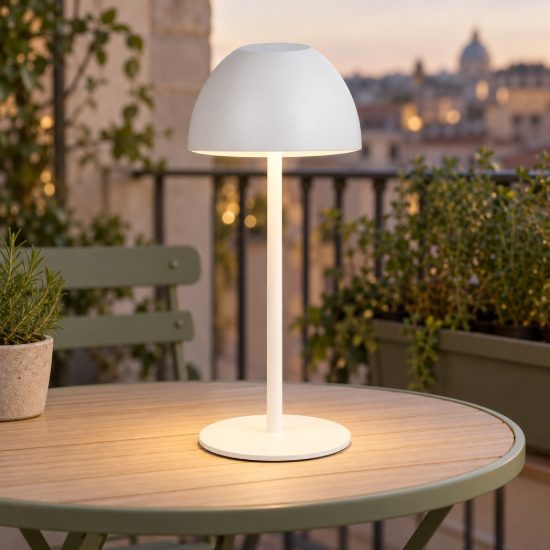Lampada da tavolino ricaricabile da esterno led 2w 3000k touch ip44 moderna bianca a forma di fungo