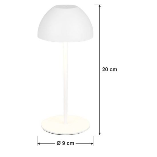Lampada da tavolino ricaricabile da esterno led 2w 3000k touch ip44 moderna bianca a forma di fungo