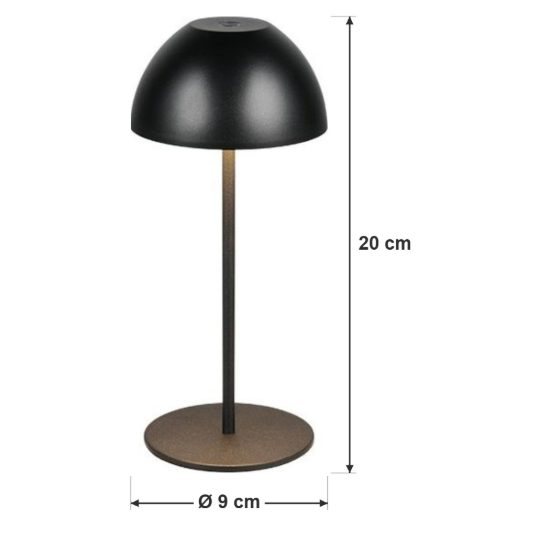 Lampada da tavolino ricaricabile da esterno led 2w 3000k touch ip44 moderna nera a forma di fungo