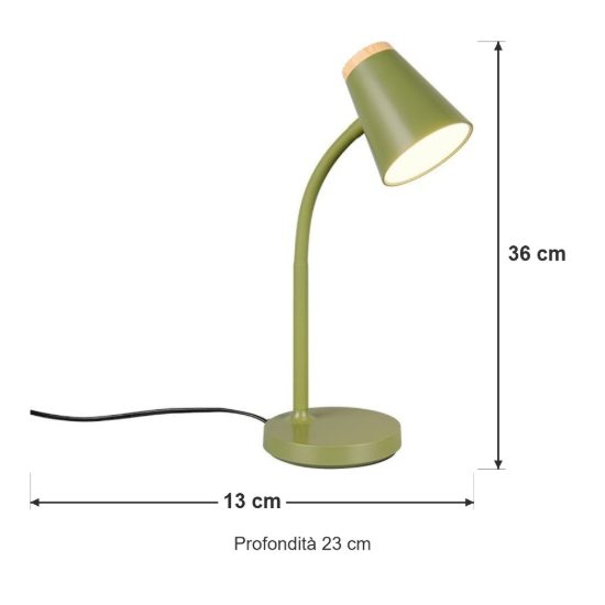 Lampada da scrivania led 4,5w 3000k per ufficio con braccio flessibile verde