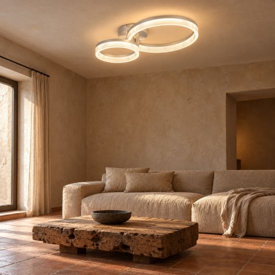 Plafoniera led 22w 4000k per soggiorno moderna cromo a 2 anelli con diffusore 3d trasparente