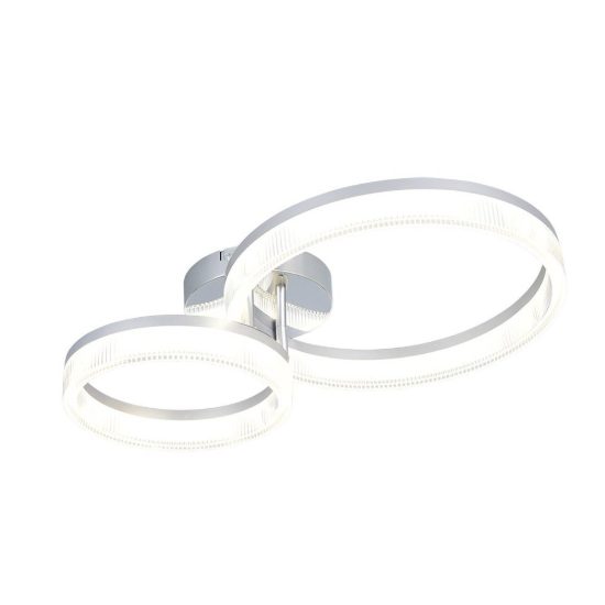 Plafoniera led 22w 4000k per soggiorno moderna cromo a 2 anelli con diffusore 3d trasparente