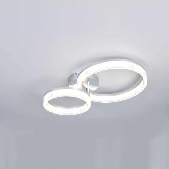 Plafoniera led 22w 4000k per soggiorno moderna cromo a 2 anelli con diffusore 3d trasparente
