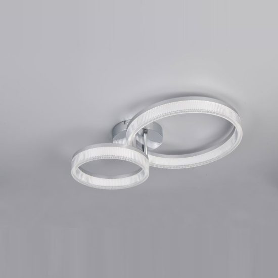 Plafoniera led 22w 4000k per soggiorno moderna cromo a 2 anelli con diffusore 3d trasparente