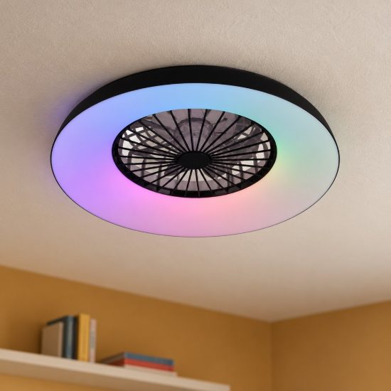 Ventilatore da soffitto con luce led 34w cct 2700k 6500k rgb con telecomando nero