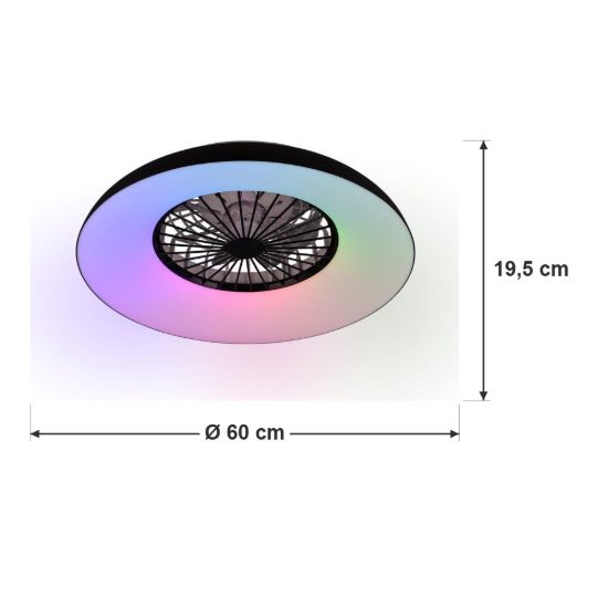 Ventilatore da soffitto con luce led 34w cct 2700k 6500k rgb con telecomando nero