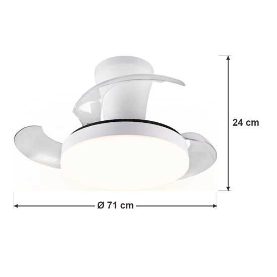 Ventilatore da soffitto con luce led 24w cct 2700k 6500k con telecomando bianco con pale a scomparsa