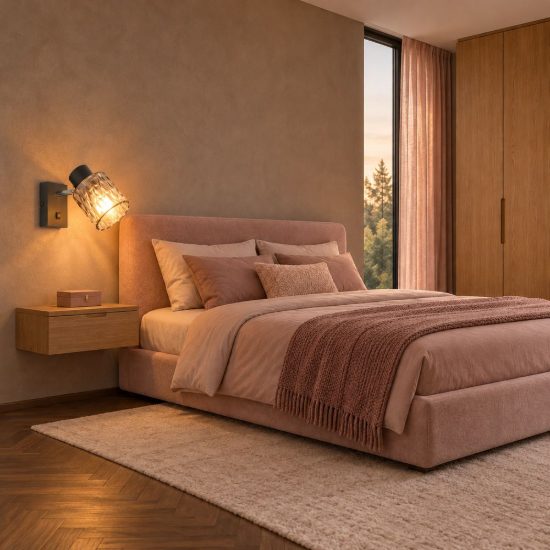 Applique per comodino camera da letto orientabile nera con vetro fume strutturato interruttore