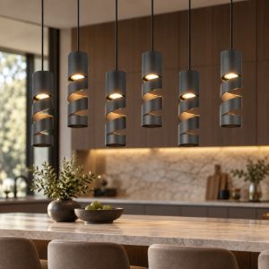 Lampadario a sospensione con 6 pendenti per tavolo da pranzo nero opaco
