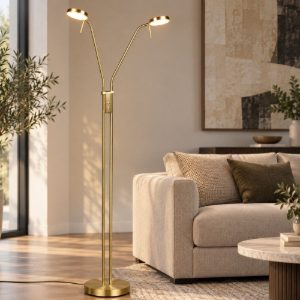 Piantana da terra per ufficio led 2x12w cct 2300k 3000k 4000k dimmerabile ottone satinato