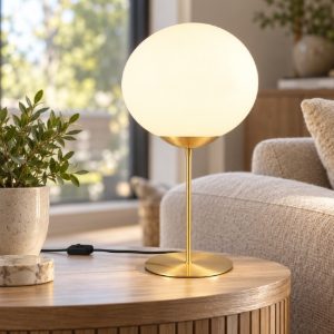 Lampada da tavolo per sala da pranzo contemporanea sfera ottone satinato vetro