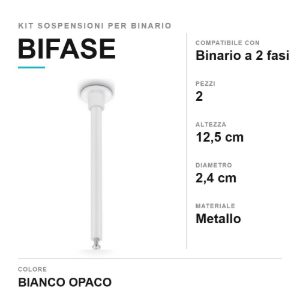 Kit 2 sospensioni a soffitto per binario bifase 12,5cm bianco