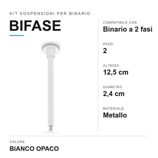 Kit 2 sospensioni a soffitto per binario bifase 12,5cm bianco