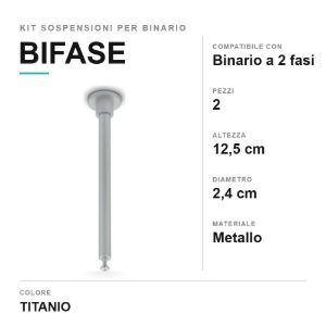 Kit 2 sospensioni a soffitto per binario bifase 12,5cm titanio