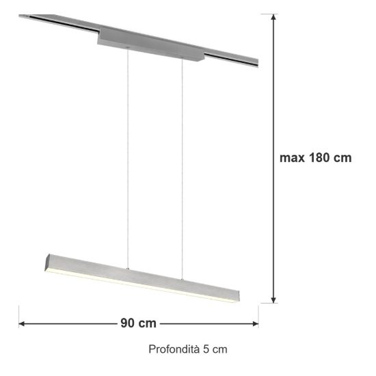 Lampada a sospensione per binario bifase led 29w 3000k bi-emissione lineare 90cm nichel opaco