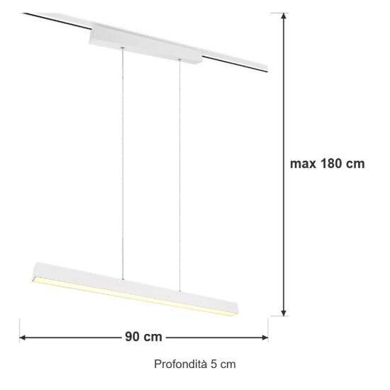 Lampada a sospensione per binario bifase led 29w 3000k bi-emissione lineare 90cm bianca