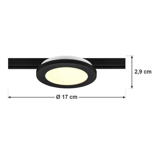 Faretto a disco per binario bifase led 9w 3000k con bordo nero