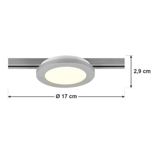 Faretto a disco per binario bifase led 9w 3000k con bordo titanio