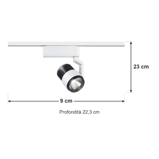 Faretto per binario bifase led 15w cct 2300k 3000k 4000k orientabile bianco