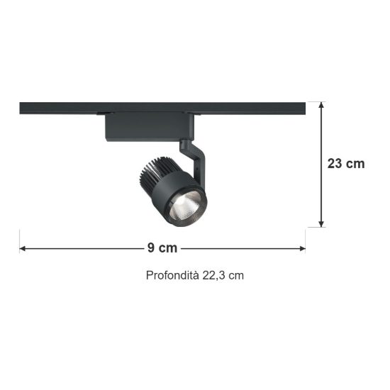 Faretto per binario bifase led 15w cct 2300k 3000k 4000k orientabile nero