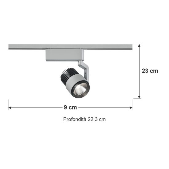 Faretto per binario bifase led 15w cct 2300k 3000k 4000k orientabile titanio