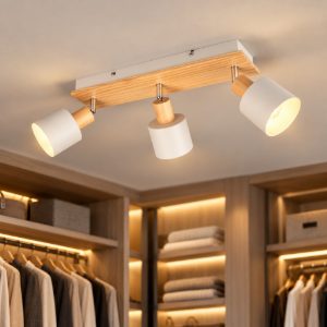 Plafoniera con 3 faretti orientabili grigio legno