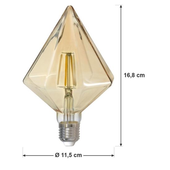 Lampadina led e27 a piramide a filamento 4w 2700k ambra