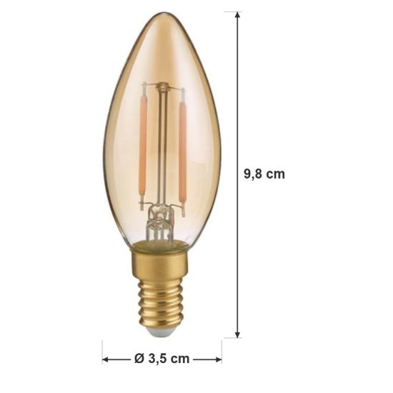 Lampadina e14 led 2w a oliva a filamento 2700k ambra confezione 3 pezzi